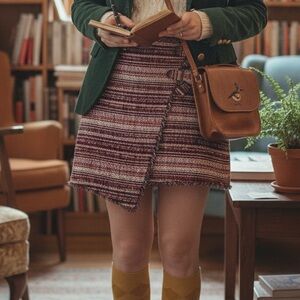 Halogen 0 Multicoloured Tweed Faux Wrap Lined Skirt Clueless Preppy 90s